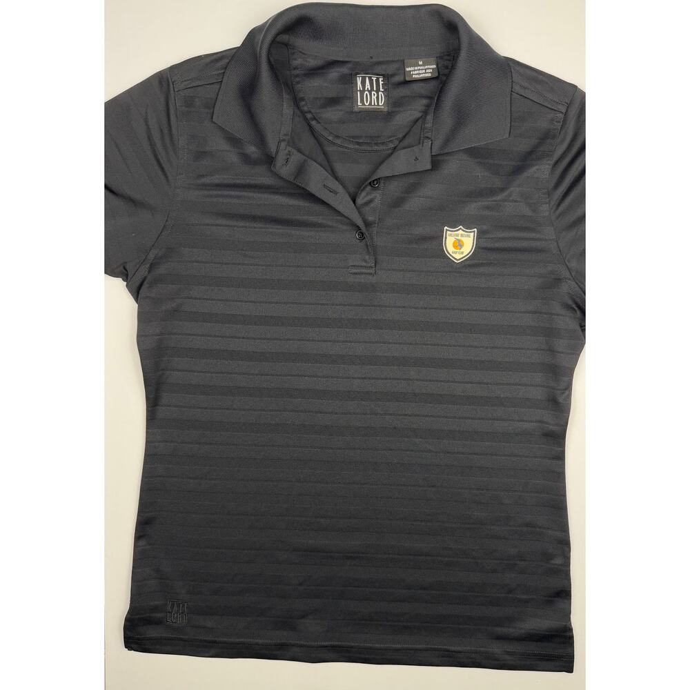 Kate Lord Womens Golf Polo Shirt Black Striped Logo Stretch Size M